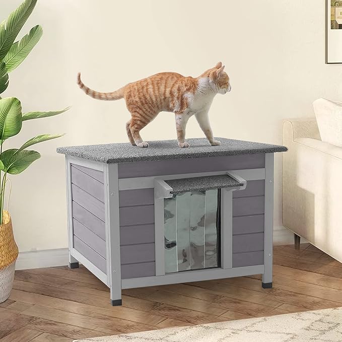 Aivituvin Cat House Waterproof Feral Kitty Shelter Outdoor Indoor Rabbit Hutch for Bunnies,Cats,Dogs and Other Small Animals,Asphalt Roof