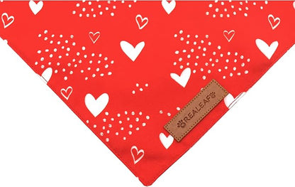 Realeaf Valentine's Day Dog Bandanas 2 Pack, Reversible Red Plaid Heart Dog Scarf for Boy and Girl, Premium Durable Fabric, Holiday Love Bandana for Large and Extra Large Dogs Pets (Large)
