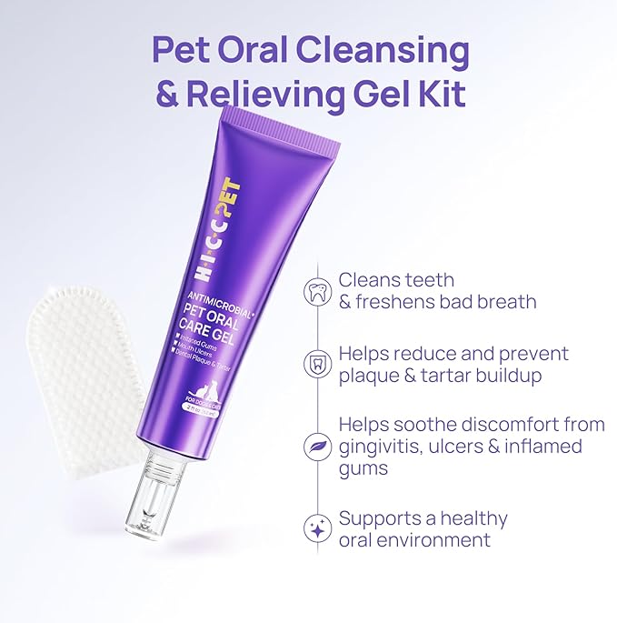 HICC PET Teeth Cleaning Gel for Dogs and Cats, Vet-Recommended Dog Dental Care Toothpaste Alternative for Breath Freshener, Prevent Infection, Plaque & Tartar Remover, Support Gum Health, 2 Fl Oz