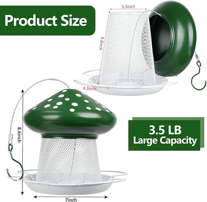 IWNTWY Bird Feeder, Heavy Duty Metal Bird Feeders for Outdoor Hanging, Cute Mushroom Shape Wild Birdfeeder for Outside Garden Yard (Green)