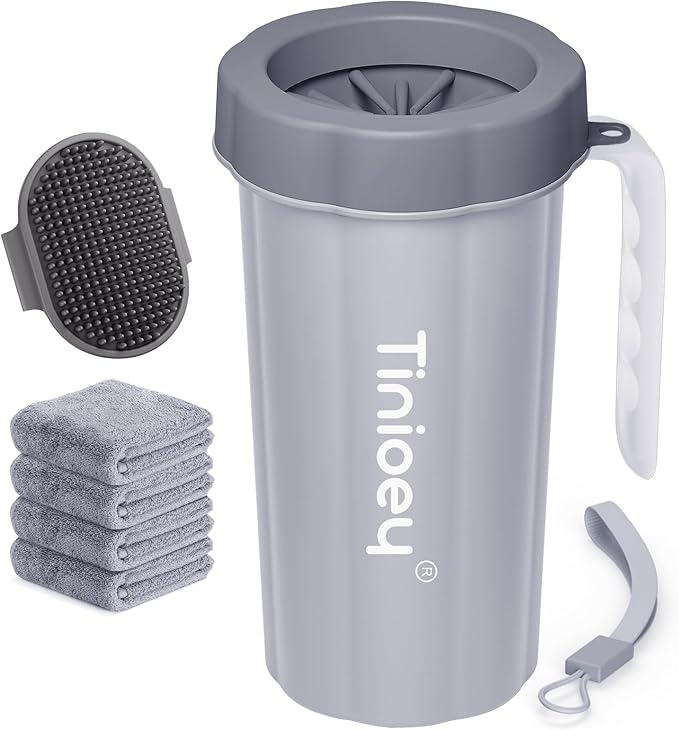 Paw Cleaner with Handle for Large Dogs - Effectively Cleans Muddy Paws and Feet for Dogs & Pets (Gray)