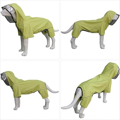 Four-Legged Full Coverage Waterproof Dog Raincoat with Reflective Features Pet Raincoats for Large Medium Small Dogs Light Green M