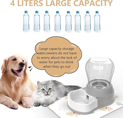 STALTWO 1 Gallon Automatic Dog Water Bowl Dispenser - Staltwo Premium Pet Water Dispenser with Non-Slip Mat,Large Capacity Water Feeder for Cats and Dogs, BPA-Free,1 Gallon Grey