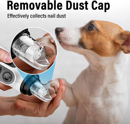 Casfuy Smart 6-Speed Dog Nail Grinder - 50% More Power Pet Nail Grinder with 2 LED Lights Quiet Rechargeable Electric Dog Nail Trimmers File Toenail Grinder for Large Medium Small Dogs & Cats (White)