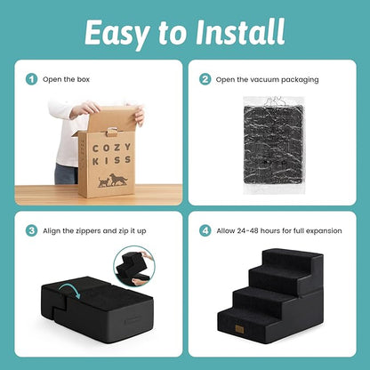 Dog Stairs for Small Dogs, 4 Tier Removable Wider Pet Stairs for Couch and Bed, 17.7" H Dog Steps for Old Cats, Puppy, Small Dogs, 17.7x23.6x17.7 inch, Black