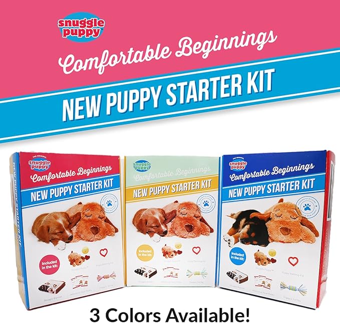 Original Snuggle Puppy Essentials Starter Kit - Heartbeat Puppy for Dogs - Calming Aid with 3 Heat Packs, Puppy Teething Toy, Dog Chew Toy and Dog Blanket