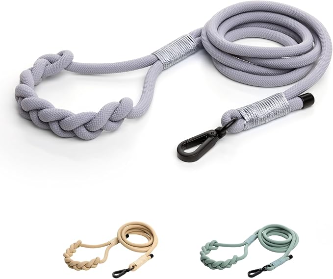 2025 New Edition, Fei & Eve Hand-Braided Dog Leash, 6FT | SP Cotton Material | Heavy Duty Training | Comfort Grip Handle for Small/Medium/Large Dogs, Gray