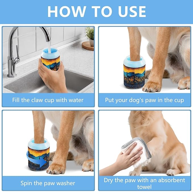 Dog Paw Cleaner Cups for Dogs Pets Foot Washer Paw Scrubber for Medium Small Cats Dogs Cleaning Cup Deer Golden Poppy Lights Colors
