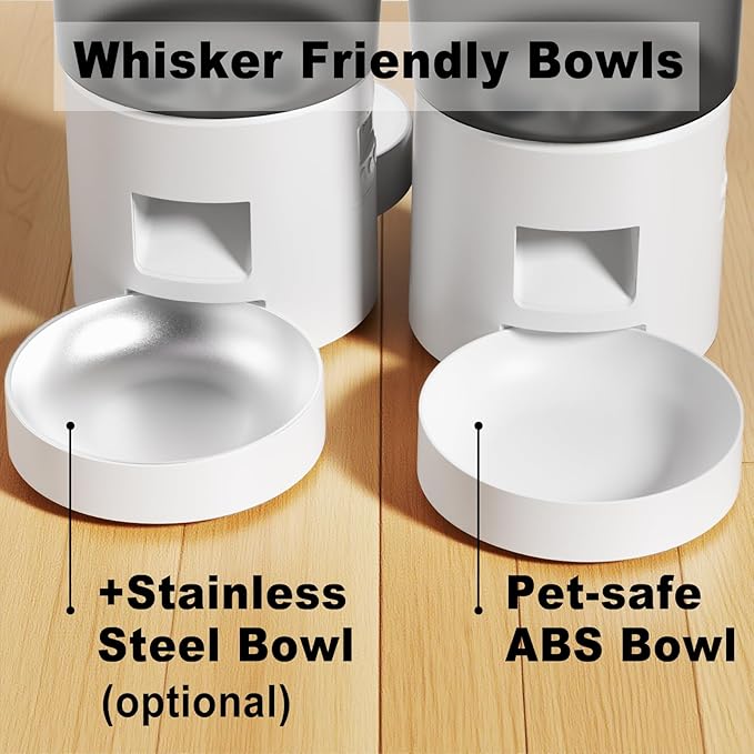 Automatic Cat Feeder for 2 Cats,Auto Dry Food Dispenser with Dual Bowls and Clear 4.2L Hopper,Programmable Portion Control,Up to 6 Meals per Day,10-Second Voice Recording,Dual Power Backup-White