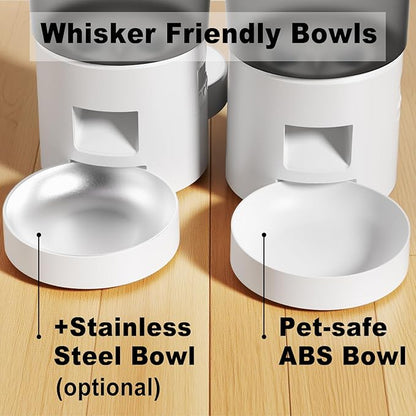 Automatic Cat Feeder for 2 Cats,Auto Dry Food Dispenser with Dual Bowls and Clear 4.2L Hopper,Programmable Portion Control,Up to 6 Meals per Day,10-Second Voice Recording,Dual Power Backup-White