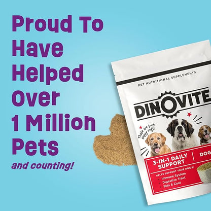 Dinovite Probiotic Supplement for Dogs - Omega 3 - Hot Spot Relief - Skin & Coat Supplement - 30 Day Supply (30 Day Supply, Large Dogs (45+ lbs))