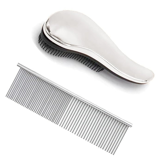 YOFANG 2PCS Mini Cleaning Brush and Cat Comb,Portable Skin Friendly Deshedding Grooming Tool for Dogs, Cats and Small Animals,Professional Deshedding Brush Effectively Remove Tangles & Knots,Sliver ﻿
