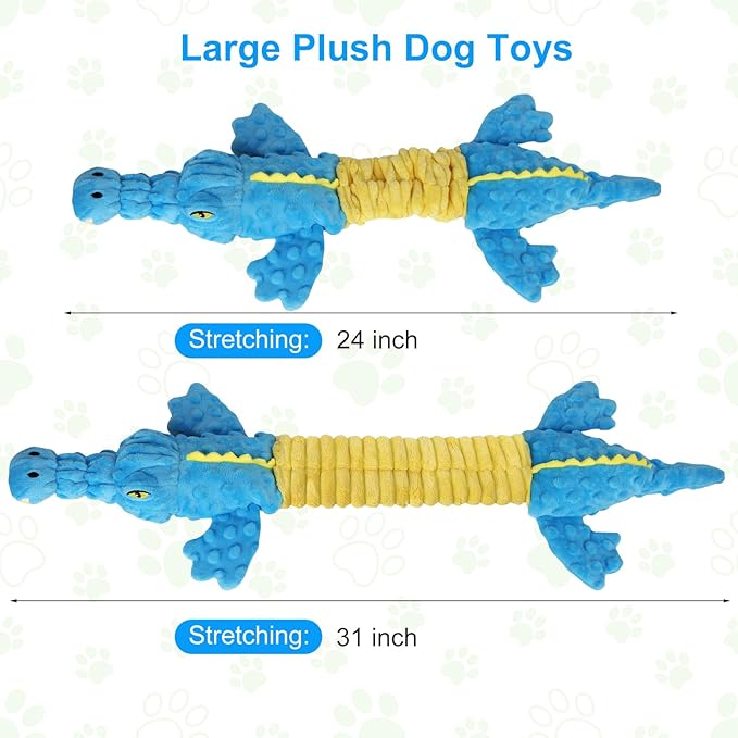 Homounter Dog Toys Cute Crocodile Squeaky Plush Pet Toy for Small to Large Breeds Interactive Chew Toy with Whistle & Crinkle Paper Tough Pet Toys for Aggressive Chewers and Puppies & Dog Lovers