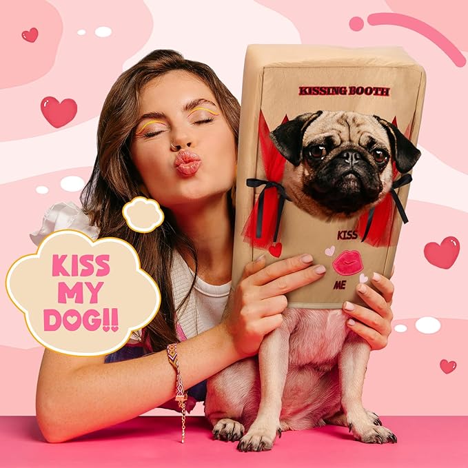 Solsew Valentine Dog Costume Kissing Booth Headpiece for Dog and Cats Cute Pup Kissing Booth Pet Headwear Costume Gift for Holiday Birthday Party(Brown,L/XL)
