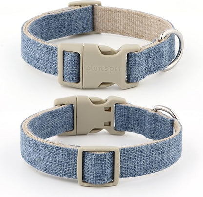 Plutus Pet Cotton Hemp Dog Collar and Leash Set, Adjustable Collar for Small, Medium, and Large Dogs, Heavy Duty and Soft on Skin, Haze Blue, L