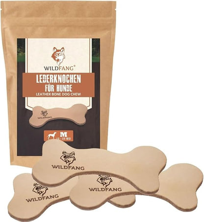 Wildfang® Leather Dog Toy, Medium - Leather Bone for Teething Dog, Dental Toys for Puppies, Training for Chewing Muscles, Puppy Chew Bones for Light or Medium Chewers (for Dogs 22-33 lbs), Pack of 3