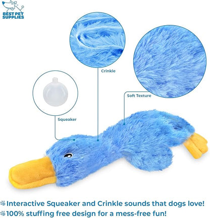 Best Pet Supplies Interactive Squeaky Dog Chew Toy, Ideal Dog Toys for Chewers, Small, Medium & Large Dogs, and Fetch Lovers - Crinkle Duck (Blue), Large