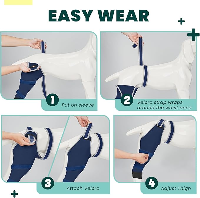 Dog Rear Leg Sleeve to Prevent Licking - Comfortable Recovery Sleeve for Back Hind Leg, Wound Recovery After Surgery for Torn ACL/CCL TPLO, with Extra Plastic Wear Strap, Cone Alternative (Deep Blue)