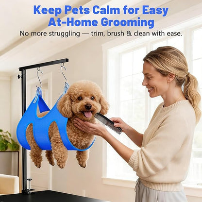 AUORC Dog Grooming Arm with Hammock, Adjustable 26"-38" Foldable Grooming Table Arm with Clamp & 2 No-Sit Holders, Heavy Duty for Small & Medium Dogs, Includes Nail Clippers (Table Not Included)