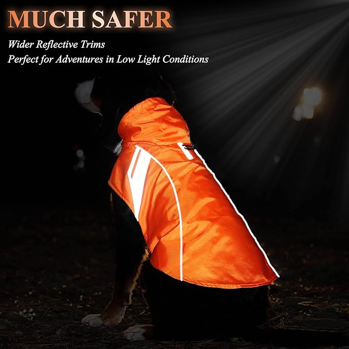 VIVAGLORY Wetoff Dog Raincoat, Rain Coat for Dog All Seasons Adventure, Rain Jacket with Harness Hole & Hood, Reflective Lightweight Waterproof for Doggy & Puppy, XL, Orange