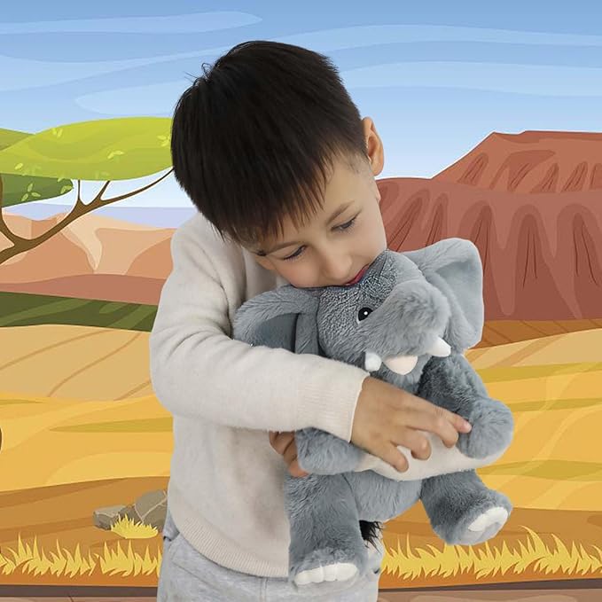 GOOC Kawaii Stuffed Smile Elephant Animal Cute Sitting Fuzzy Baby Elephant Plush Toy Gray Fluffy Doll Gift for Kids or Lover 10 Inch