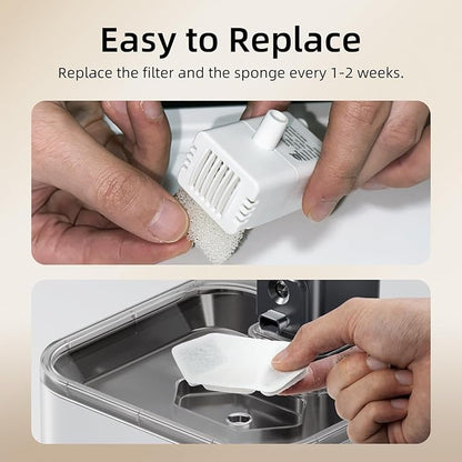 Official 4 Packs Replacement Filters & Pre-Filter Sponges for 4L/135oz Wireless Cat Water Fountain ZTI0506