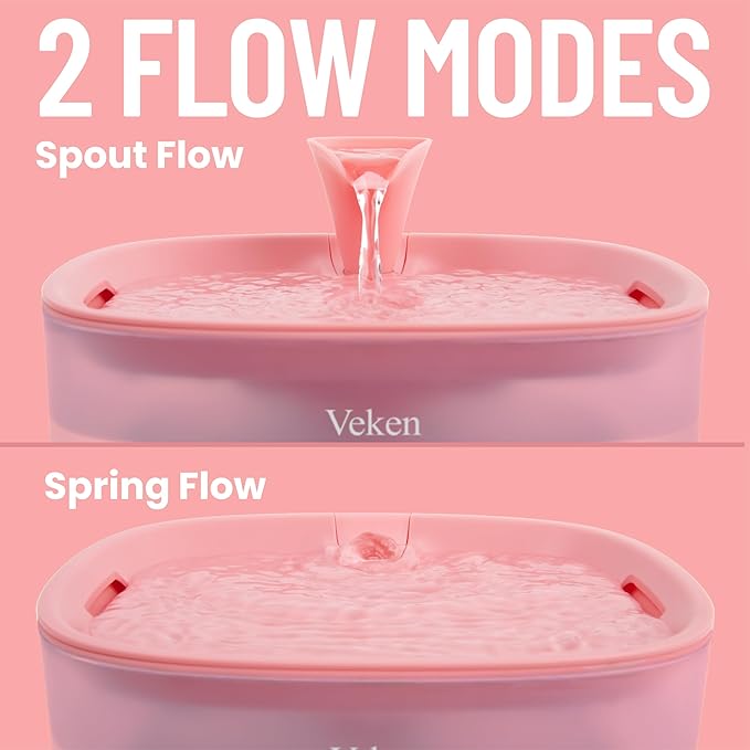 Veken Cat Water Fountain with Detachable Tank, 6 Filters & 6 Sponges, Easy to Clean & Assemble, 84oz/2.5L Pet Drinking Dispenser with Quiet Operation & LED Light for Cats, Dogs and Small Pets, Red