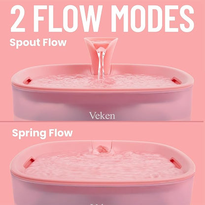 Veken Cat Water Fountain with Detachable Tank, 6 Filters & 6 Sponges, Easy to Clean & Assemble, 84oz/2.5L Pet Drinking Dispenser with Quiet Operation & LED Light for Cats, Dogs and Small Pets, Red