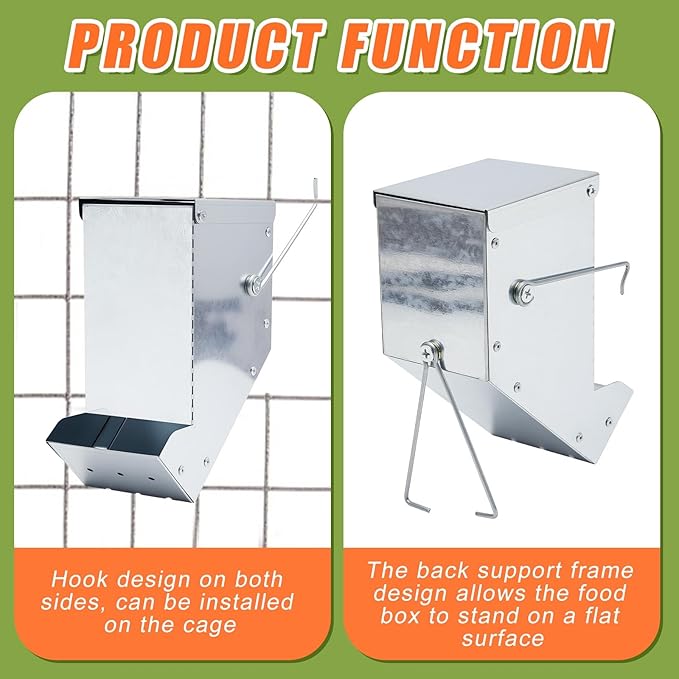 Maxcheck 2 Pcs Rabbit Feeder for Cages Small Animal Food Dispenser with Lid Metal Chicken Grit Oyster Shell Feeders Outside (3.2 Inches,Mesh Bottom,Silver)