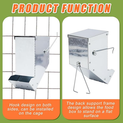Maxcheck 2 Pcs Rabbit Feeder for Cages Small Animal Food Dispenser with Lid Metal Chicken Grit Oyster Shell Feeders Outside (3.2 Inches,Mesh Bottom,Silver)