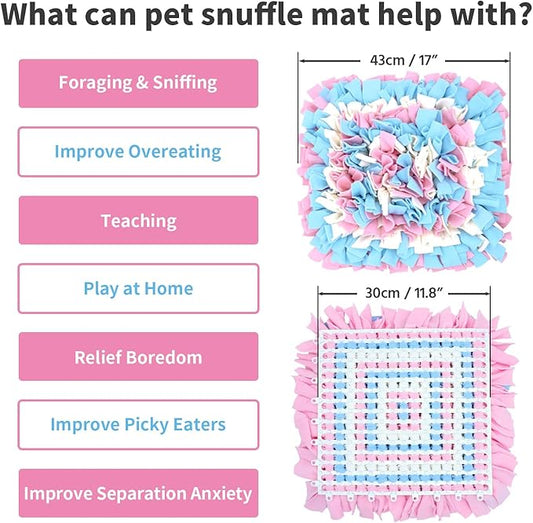 LIVEKEY Pet Snuffle Mat for Dogs, Dog Feeding Mat, Nosework Training Mats for Foraging Instinct Interactive Puzzle Toys (Pink&SkyBlue&White)