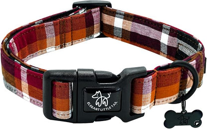 Elegant little tail Fall Dog Collar, Plaid Puppy Collars Fall Yellow Male Cute Puppy Adjustable Cotton Pet Collar with Quick Release Buckle for Small Medium Large Dogs
