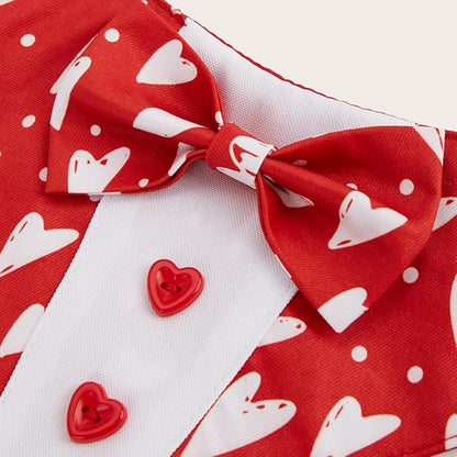 HDGDT Valentine Dog Tuxedo Bandana with Bow Tie, Adjustable Tuxedo Style Heart Pattern Pet Costume for Dogs, XS to XL