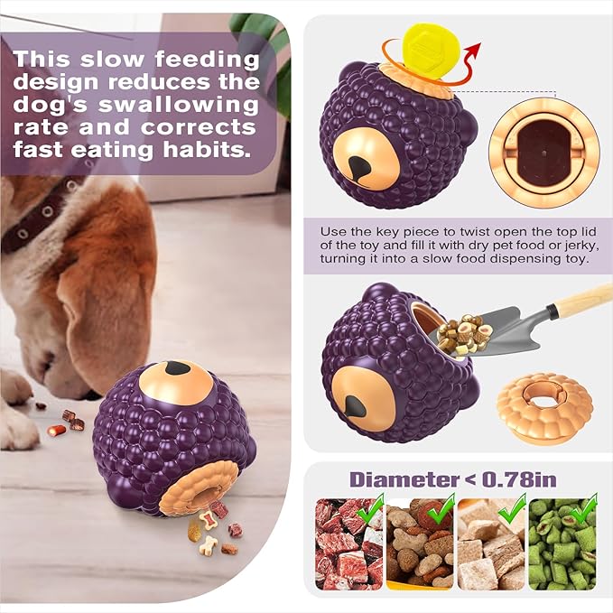 3 in 1 Large-Size Raspberry Dog Fillable Lick Treat Toy,Long-Lasting Ultimate Boredom Buster, Kibble Dispenser Food Ball & Dogs Chew Toys BPA-Free