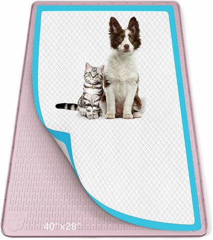 Pee Pad Holder for Dogs, 40" x 28" Silicone Pee Tray Mat Leak-Proof, High Edge, No Spill Pet Pad Holder for Puppy, Cat, Rabbit, Training Pads for Floor Protection, No Pee Pads (Pink)