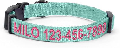 Pawtitas Personalized Dog Collar Extra Small Dog Collar Embroider with Name Phone Number Puppy Collar Adjustable Customized Collar for Extra Small Dogs Breeds Puppy Teal Dog Collar
