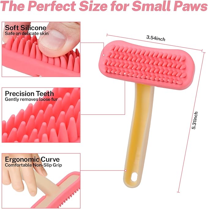 Bunny Brush, Soft Silicone Small Animal Brush, Short Hair Dog Brush - Removes Loose Fur, Detangles & Massages for Rabbits, Chinchillas, Kittens & Puppies During Shedding Season or Bath Time