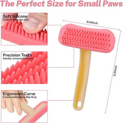 Bunny Brush, Soft Silicone Small Animal Brush, Short Hair Dog Brush - Removes Loose Fur, Detangles & Massages for Rabbits, Chinchillas, Kittens & Puppies During Shedding Season or Bath Time