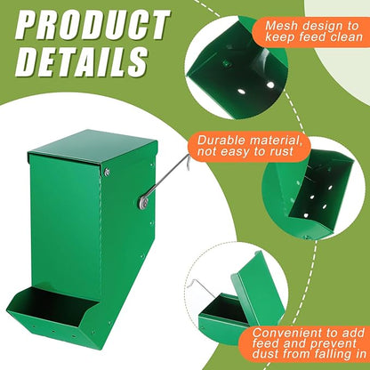 Maxcheck 2 Pcs Rabbit Feeder for Cages Small Animal Food Dispenser with Lid Metal Chicken Grit Oyster Shell Feeders Outside(3.2 Inches,Mesh Bottom,Green)