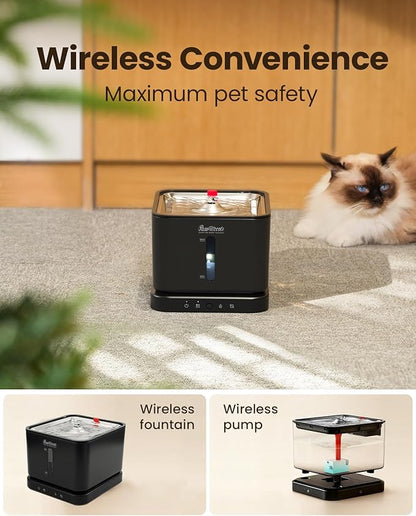 Cordless Cat Water Fountain, 3L/100oz Stainless Steel Tray, Cat Fountains for Drinking, Pet Water Fountains Indoor, Automatic Dog Water Bowl Dispenser, Rechargeable Battery Operated Black