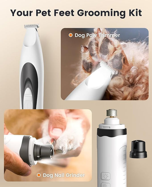 oneisall 2 in 1 Quiet Paw Trimmer and Dog Nail Grinder with LED Lights, 35dB Dog Paw Grooming Kit Rechargeable Cordless Pet Clipper
