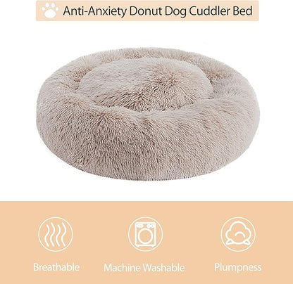 WNPETHOME Calming Dog Bed Cat Bed Donut, Faux Fur Pet Bed Self-Warming Donut Cuddler, Comfortable Round Plush Dog Beds (30 x 30 x 10 Inch, Brown)