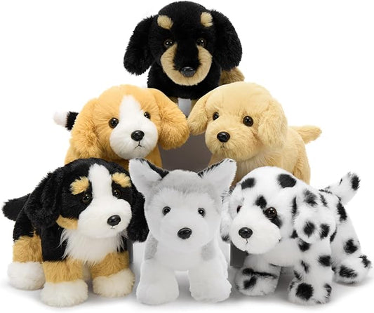 Tezituor 6 Pcs Bulk Dog Stuffed Animals, Fluffy Assorted Stuffed Puppy Plush Toys for Kids, 11" Doll Set for Dog Themed Party Favors Gift (Standing)