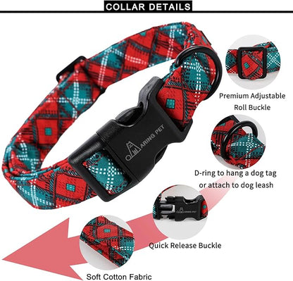 ARING PET Christmas Dog Collar, Cute Red Green Plaid Pet Collars with Quick Release Buckle for Puppy Small Medium Large Boy Girl Dogs-S
