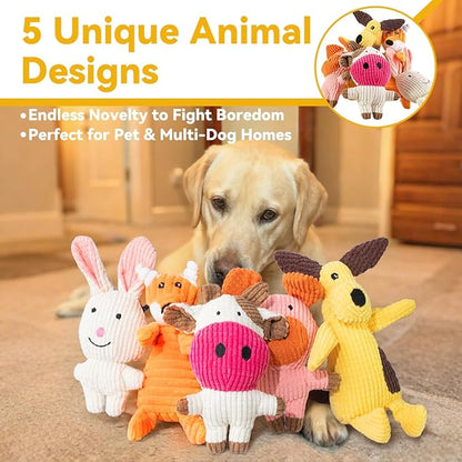 Squeaky Plush Dog Toys: 5 Pack Tough Stuffed Toys - Chew Teething Crinkle Boredom Relief for Puppy Small Medium Large Breed Dogs - Birthday Gift for Pets