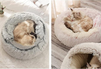YUDANSI Small Dog Bed Hooded, Cat Cave Bed for Indoor Cats with Covered Hood for Small Dogs Cats Puppy, Plush Faux Fur Enclosed Nest(pink-26'')