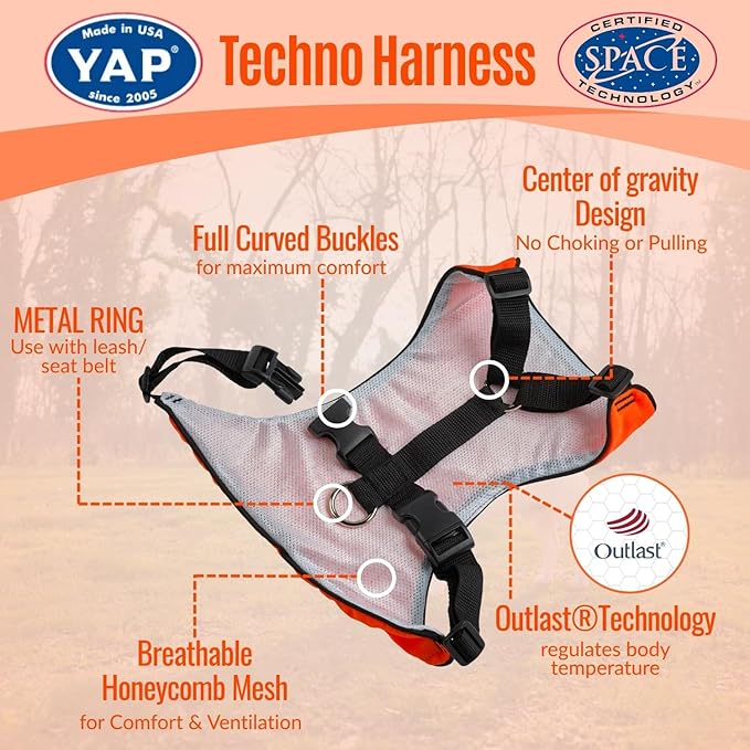 YAP Techno® No Pull Dog Harness, 4-Way Adjustable, Temperature Controlled Pet Vest Harness, Chokefree Dog Harness with Easy Control Handle for All Breeds; 30-55 lbs (Signal Orange, Medium-Wide)
