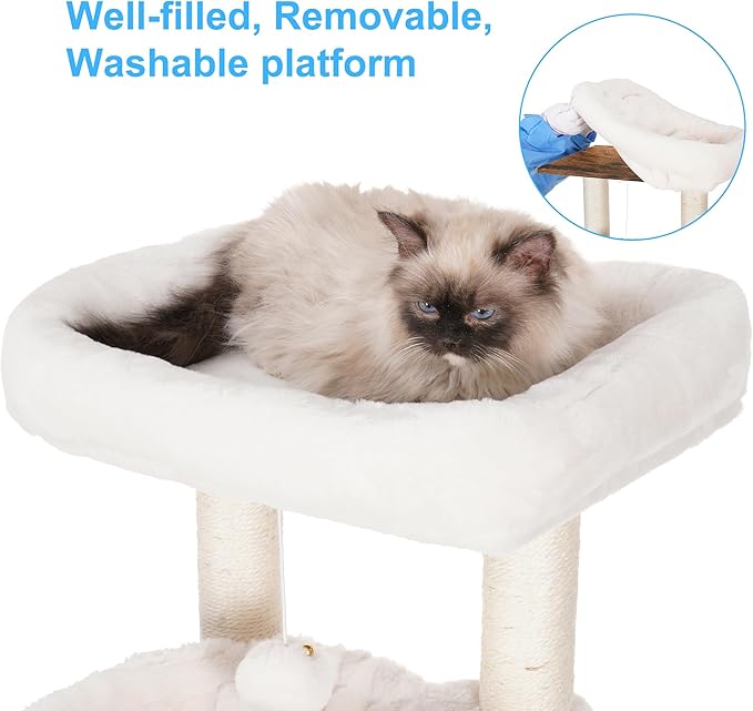 Hey-brother Cat Tree with Litter Box Enclosure, Modern Cat Tower for Indoor Cats with Large Platform, Condo Food Station and 2 Hammocks, All-in-one Cat Furniture, Wood Rustic Brown MPJ115SR