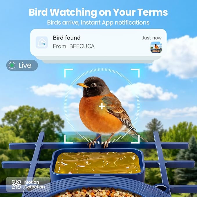 Smart Bird Feeder with Camera Solar Powered : 2K HD Live Video, AI Bi rd Identification ＆ Instant Alerts, 2.4GHz WiFi Solar Camera Bird Feeders for Outdoors - Ideal Gifts for Mom Dad Birdlovers