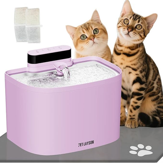 PET LAYSON Pumpless Cat Water Fountain, Smart Cordless Fountains Battery Operated, 3.6L/122oz with Maglev Valve Technology Rechargeable Water Dispenser for Cat &Dog, 2 Filters,2 Nozzles(Pink01, M1)